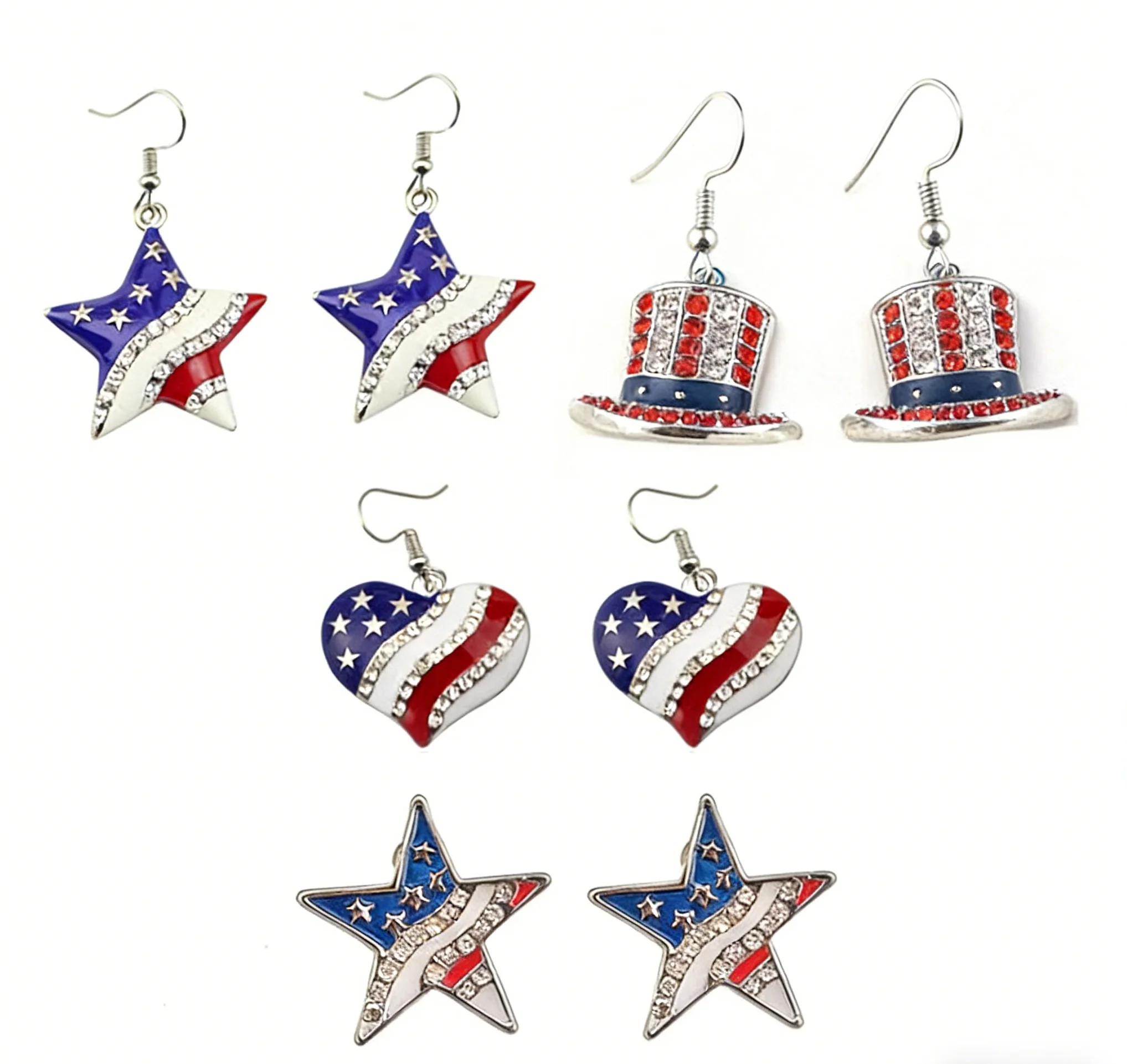American Flag Hat Pendant Earrings Women's Independence Day Rainbow Flag Accessories July 4th Patriotic Jewelry Gift