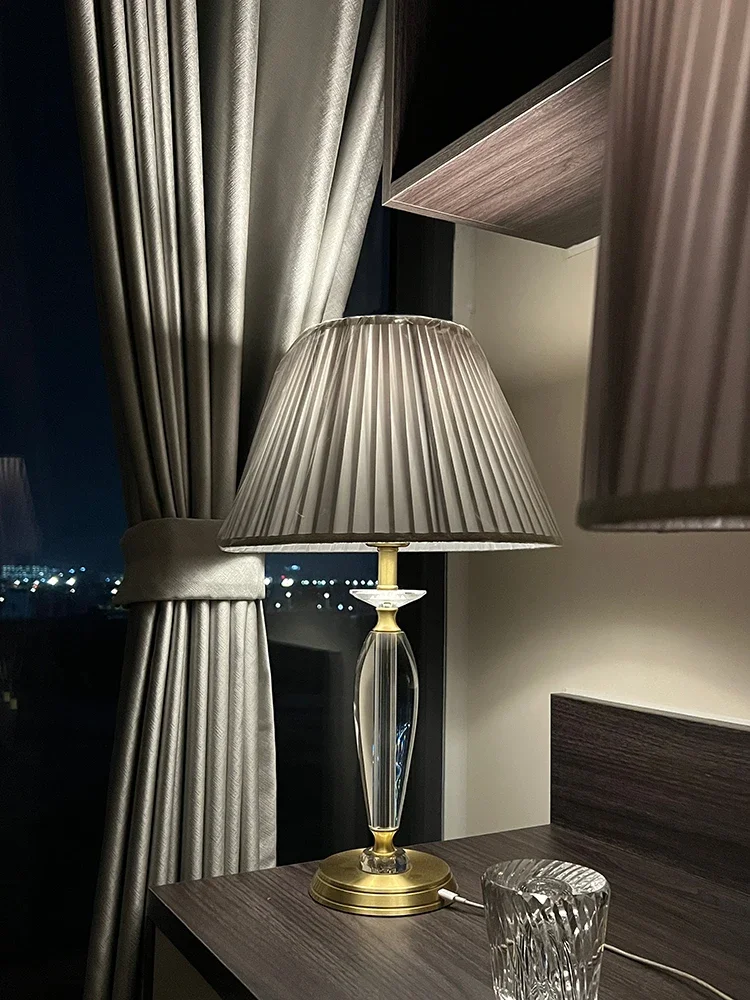 Modern style light luxury bedside gray crystal table lamp warm bedroom bedside  dimmable