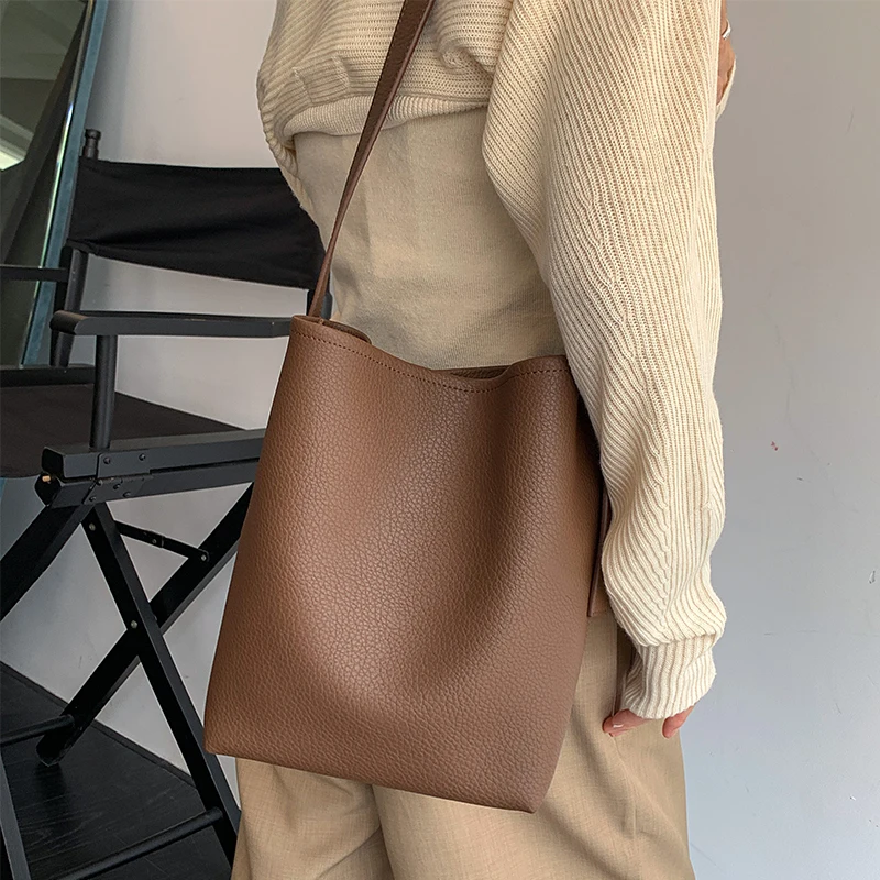 2024 New Women Bag High Quality Soft Cowhide Genuine Leather Bucket Tote Female Shoulder Bag Lady Fashion Crossbody Messenger