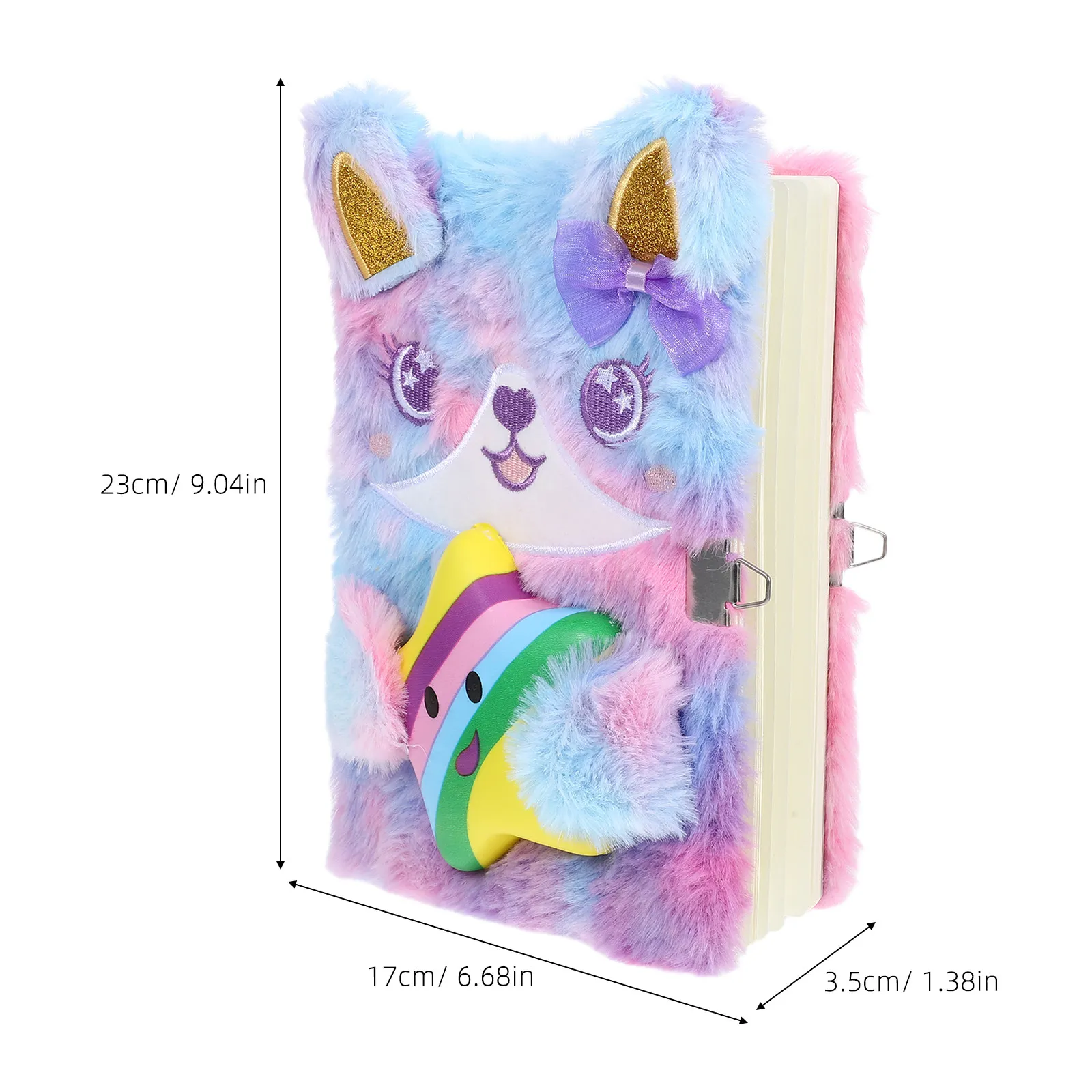 Cute Animal Diary Kids Girls Lockable Furry Journal Writing School Travel Gift Unique Buckle Design Soft Portable Lightweight