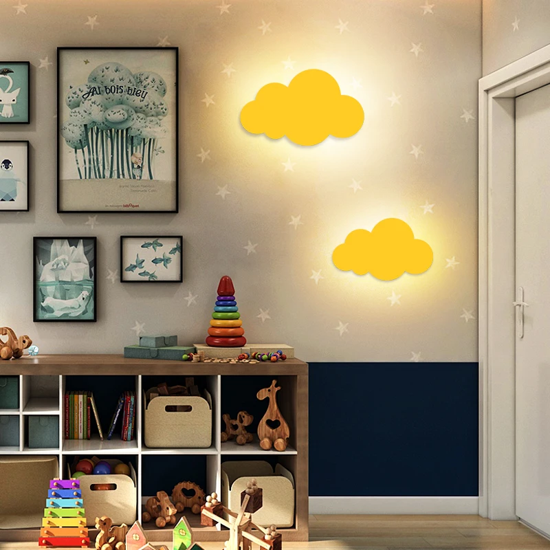 Lámpara de pared moderna en forma de nube, luces LED blancas y rosas para decoración de sala de estar, dormitorio de niña y niño, WJ10