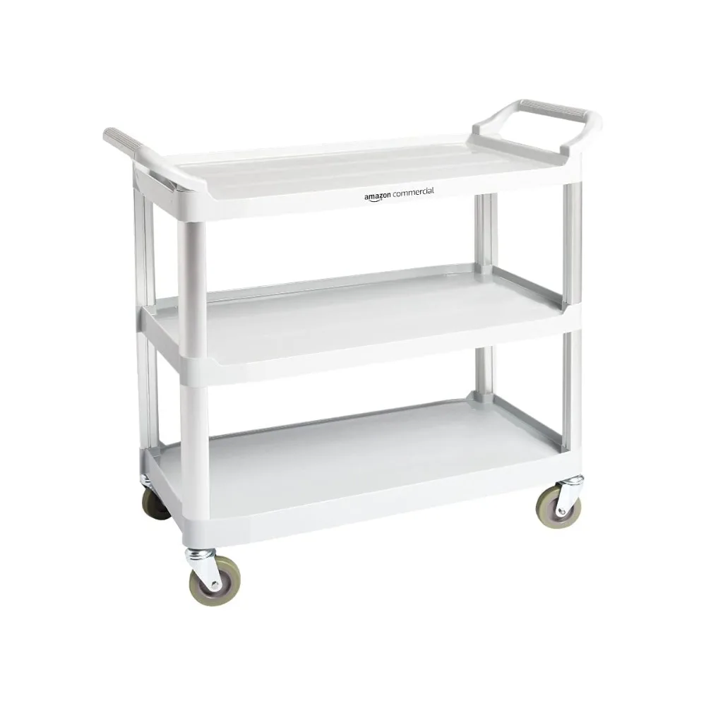 AmazonCommercial 3 Shelves Utility Cart with 400 lbs Loading Capacity, Smooth move, Gray Push handles on both sides