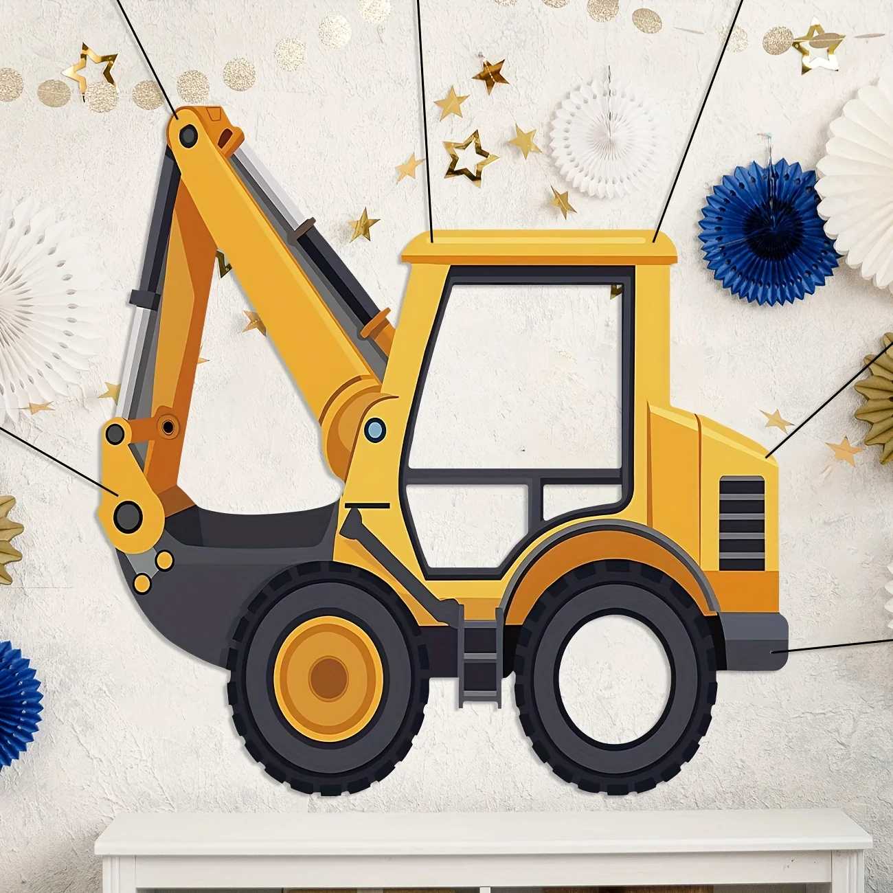 Fondo de fiesta de construcción, excavadora, camión, fondo, tema de construcción, pancarta, Tractor, fotomatón, accesorios, telón de fondo, excavadora