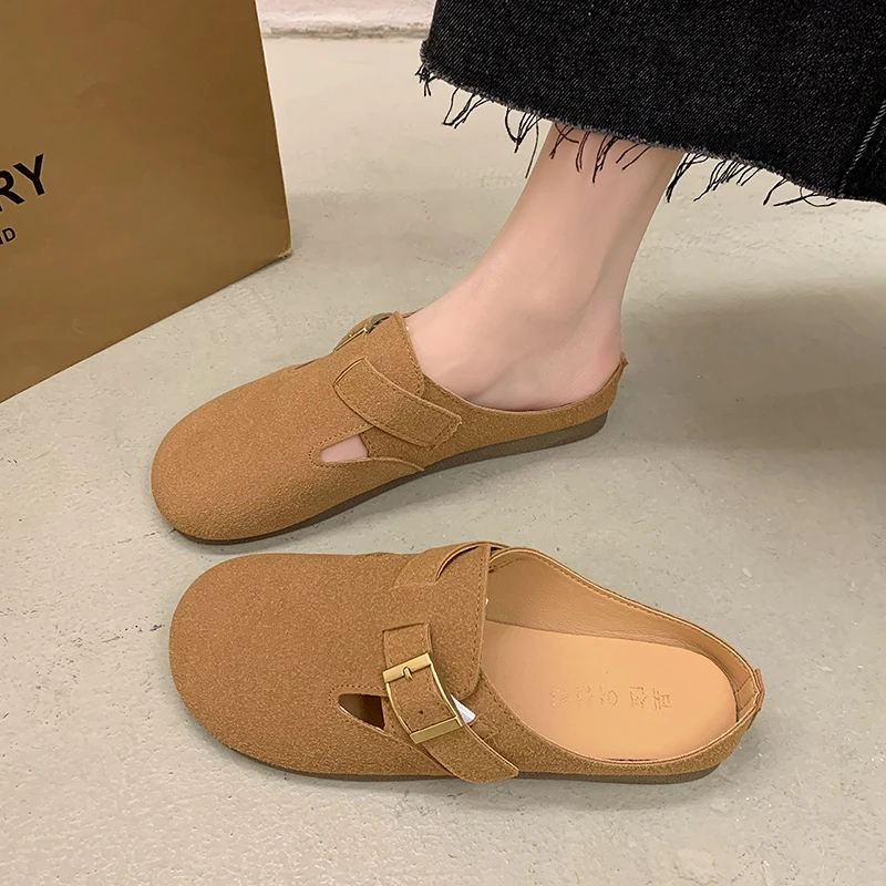 New Women's Suede Mules Slippers Comwarm Fashion Men Clogs Cork Insole Sandals with Arch Support Outdoor Beach Slides Home Shoes