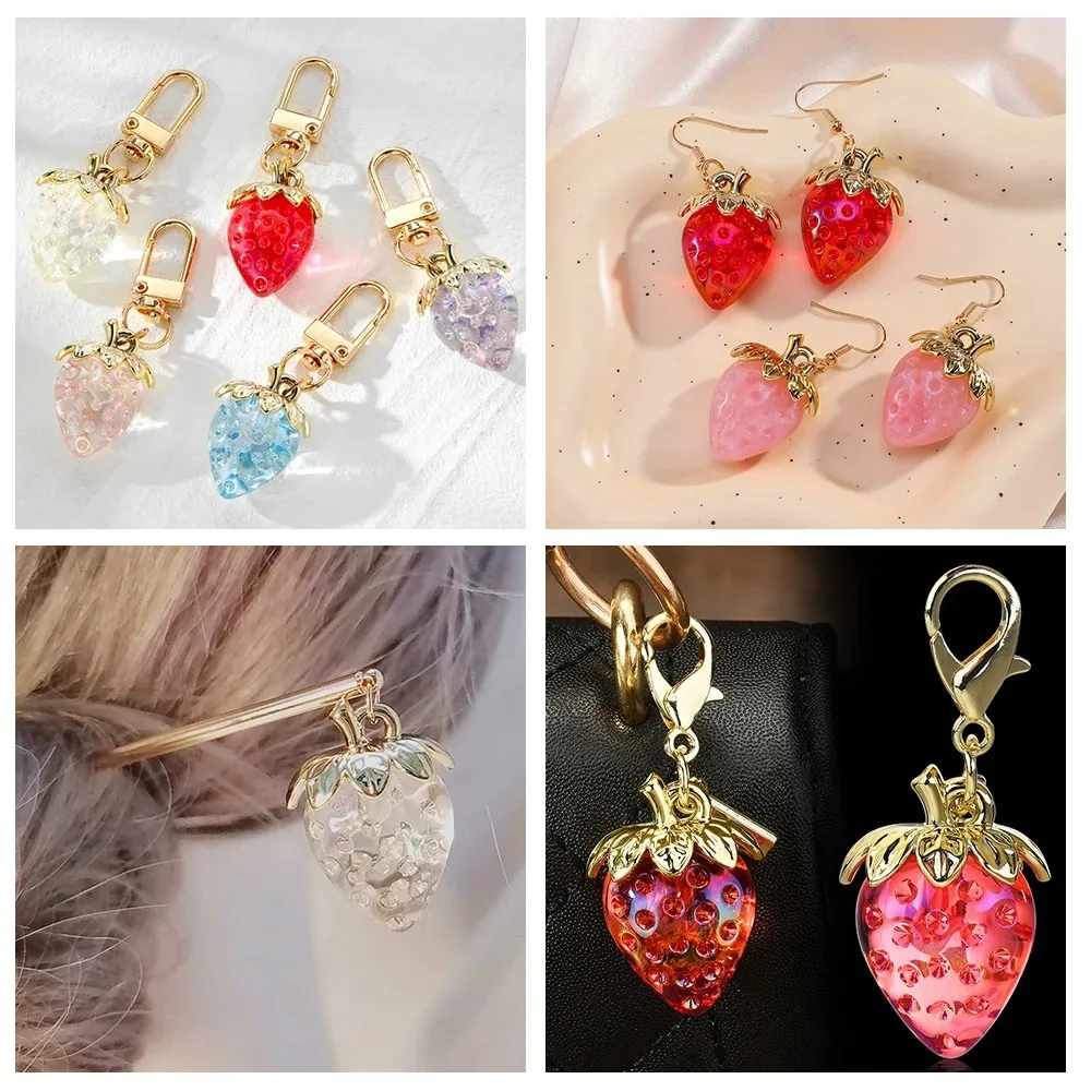 10Pcs Acrylic Strawberry Pendants 3D Fruit Cute Ornament Decoration for Jewelry Making Earrings