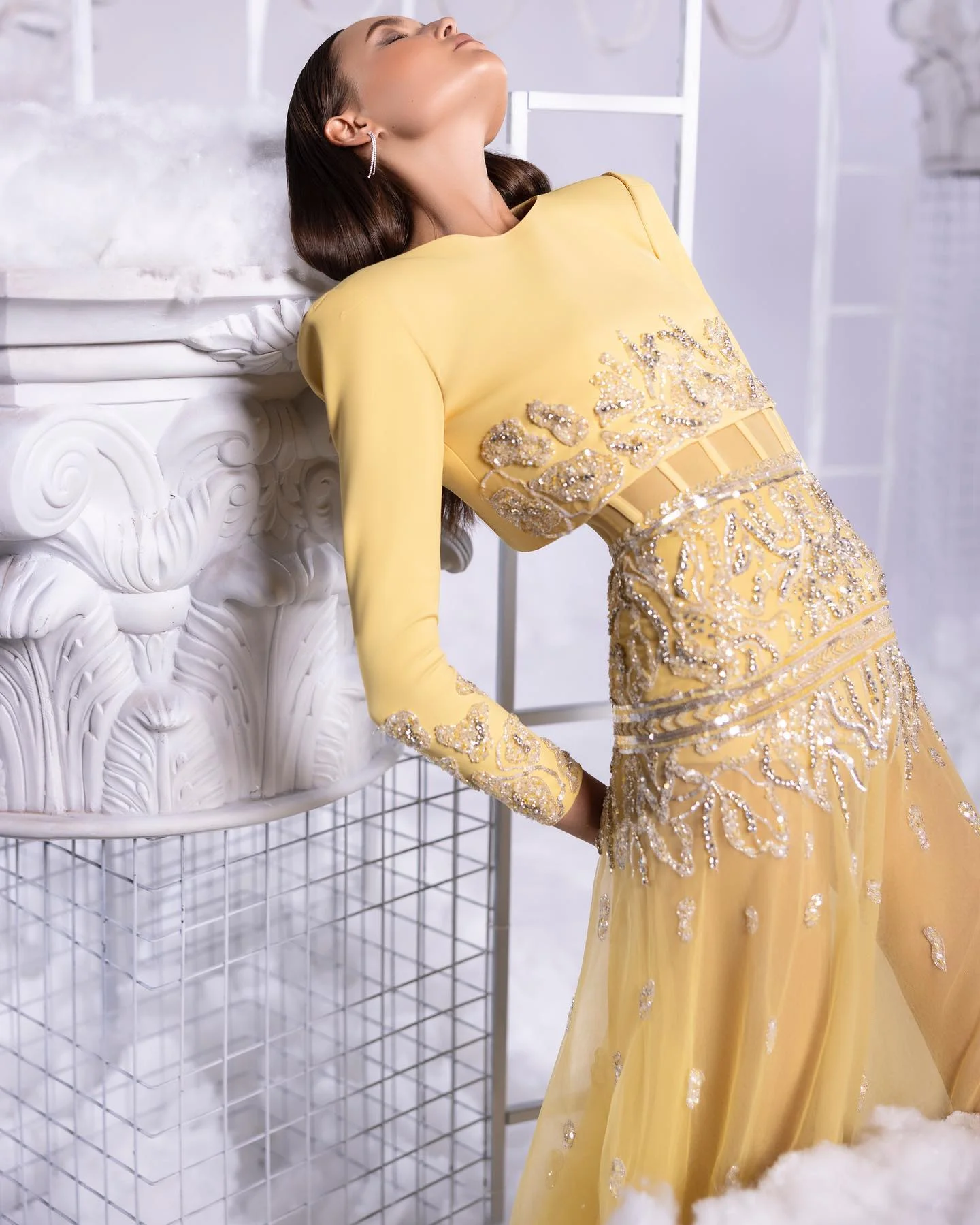 New Arrival Yellow Long Sleeves Two Pieces Beaded Floor Length  فساتين السهرة vestidos de fiesta  فساتين سهره evening dresses