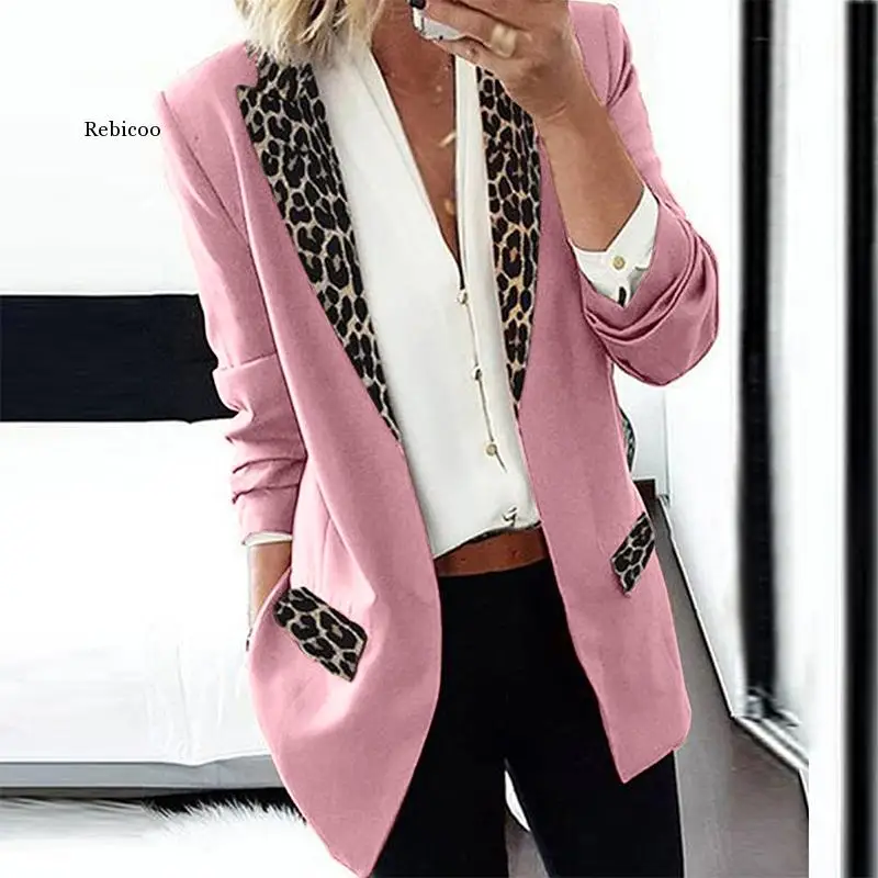 

Fashion Trend Women Lapel Leopard Print Long Sleeves Suit Jacket Elegant Fall Winter Office Lady Cardigan Coat Casual Streetwear