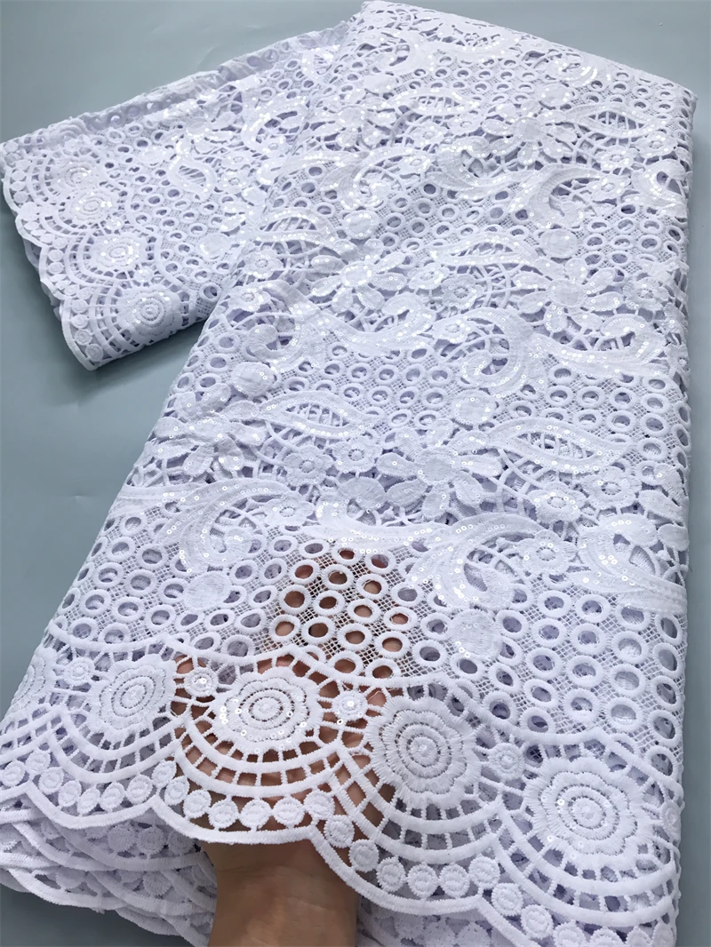 White Water Soluble Fabric Lace African Guipure Cord Lace Fabric High Quality Elegant For Women Wedding Party Dress,2.5yards4025