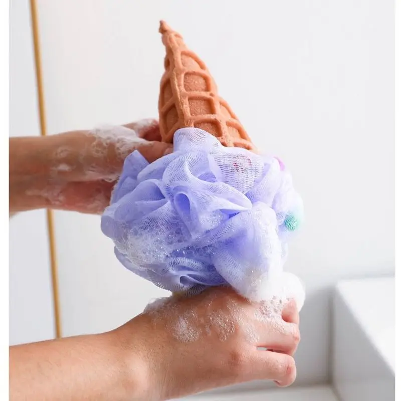 Bath Ball Shower Rainbow Ice Cream Body Scrubber Mesh Foaming Sponge Puffs Loofahs Exfoliating Scrubber Cleaning Tool