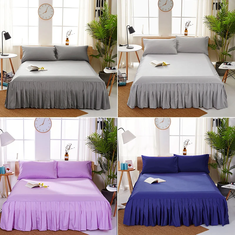 European Style Solid Pleated Queen Size Bed Spread Dust-proof Single Double Bedspread King Size Bed Cover Sheets Twin 150x200