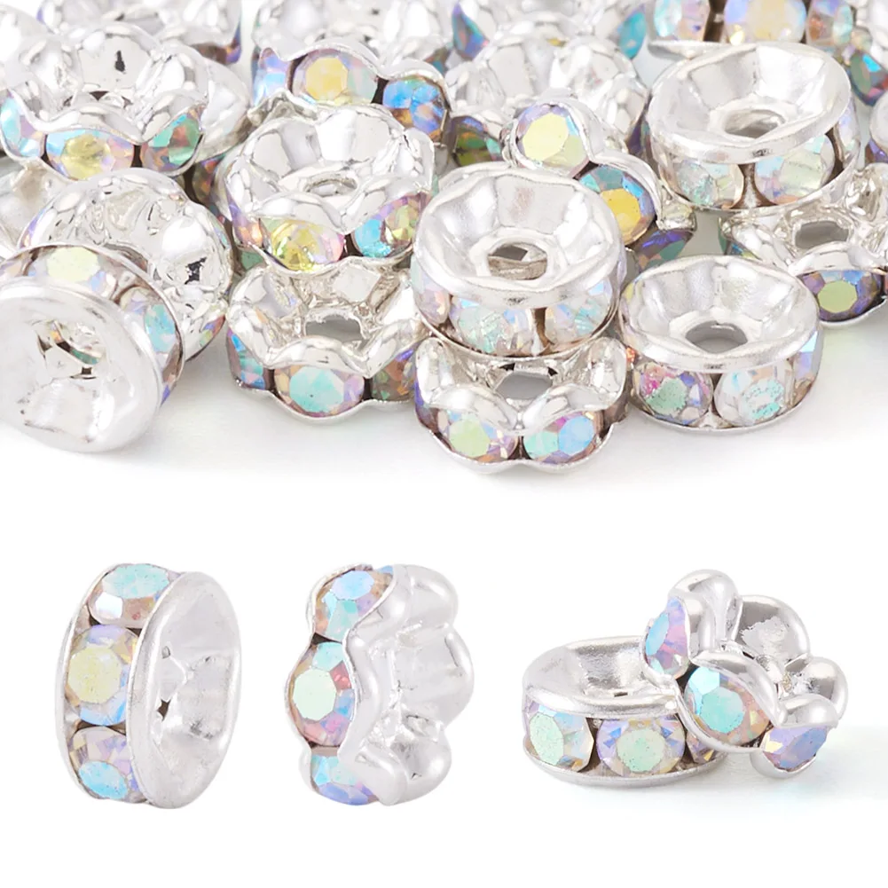 30Pcs 6mm Rondelle Brass Rhinestone Spacer Beads Wavy Edge Straight Flange Beads for DIY Jewelry Making Bracelet Earring Finding