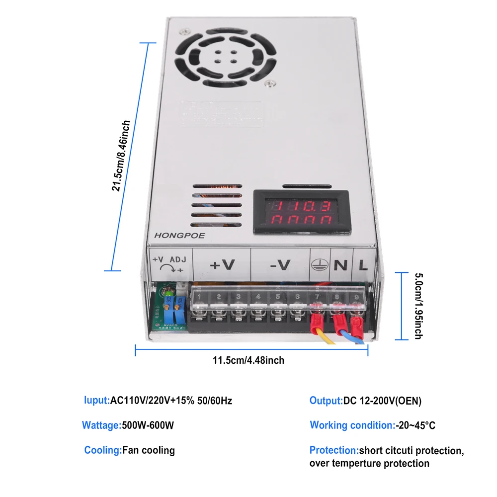 500W 600W 1000W 1500W Digital Display Power supply 0-12V 15V 24V 36V 110V 150V 220V Adjustable Voltage For LED Stirp Industrial