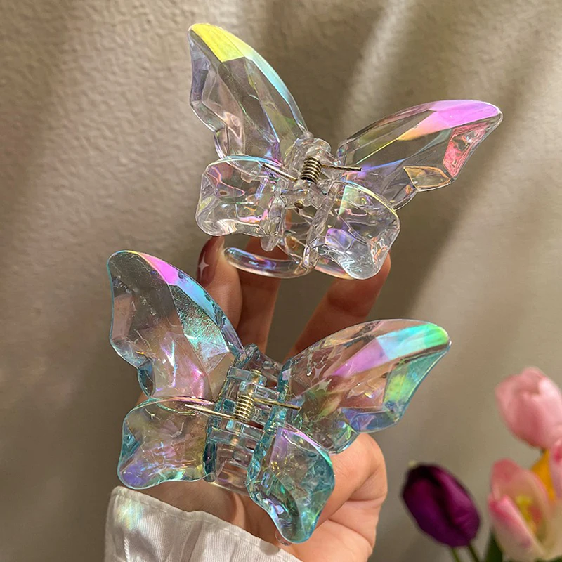 Crystal Butterfly Mermaid Hair Claw Girls Back Head Clamp Clip Transparent Large Shark Clips Hairpins Headdress Hair Accessories