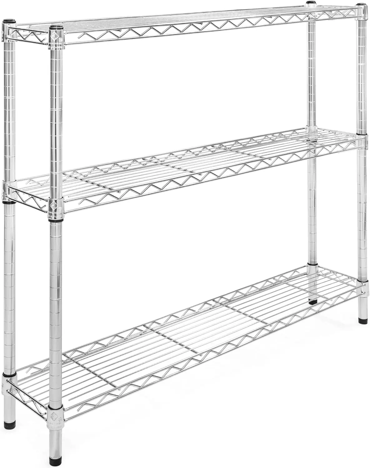 

Shelving . 8"" D X 42"" W Chrome Wire Shelving With 3 Tier Shelves, Weight Capacity 800Lbs Per Shelf