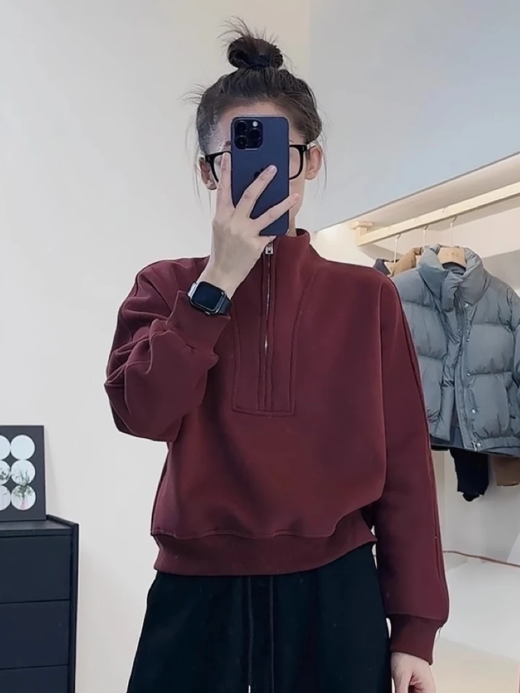   Felpa con cappuccio lunga calda Sve ampia e comoda autunno inverno nuova felpa da donna Lazy Faion con cerniera e colletto alla coreana