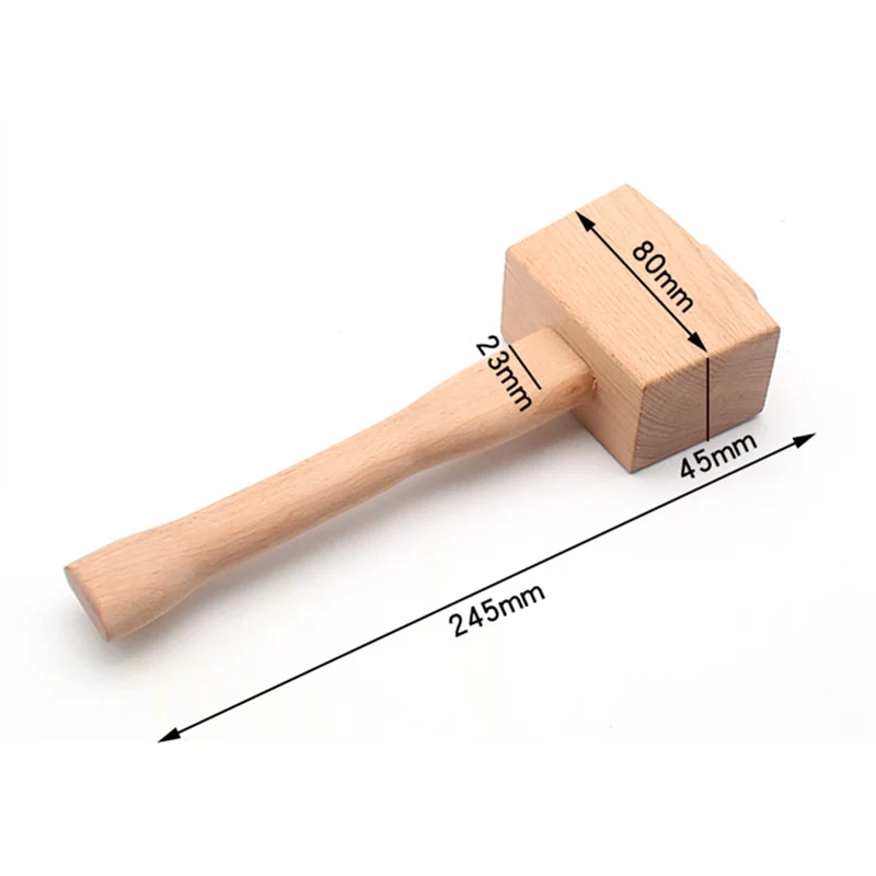 Beech Solid Wood Hammer with Handle, Carpenter Wood, Wooden Mallet, Leathercraft Tool, 250mm, 1Pc