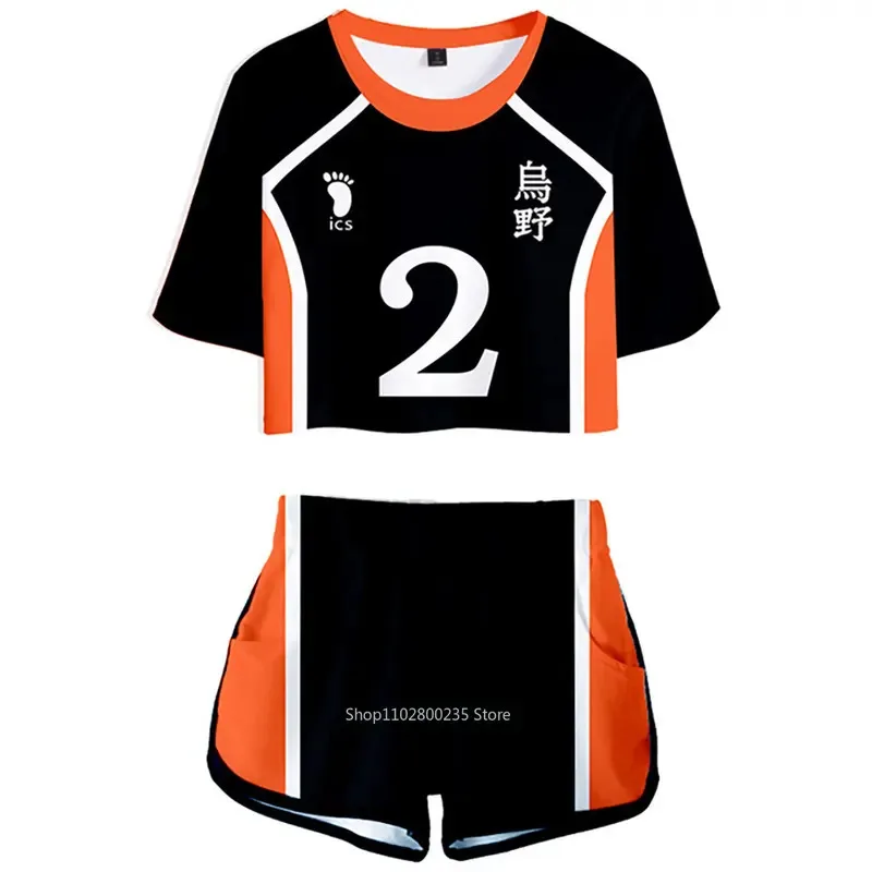 Haikyuu!! T-shirt Shoyo Costume Cosplay Hinata Shyouyou Uniforme Karasuno High School Pallavolo Club Donna Pantaloncini a maniche corte
