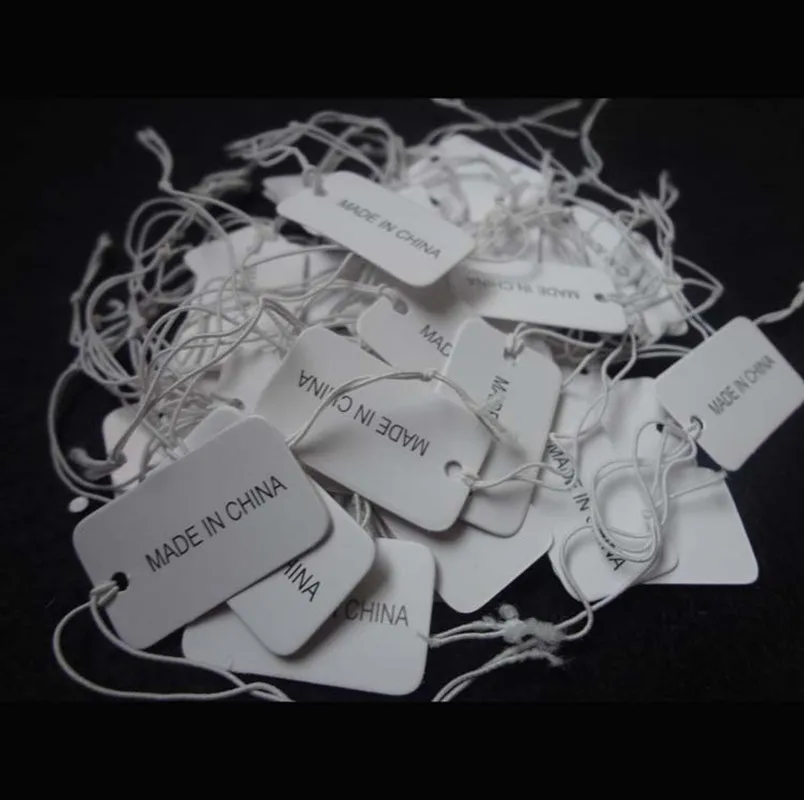 

100pcs Hanging Tag Made In China White Paper Printed With String Packing Display