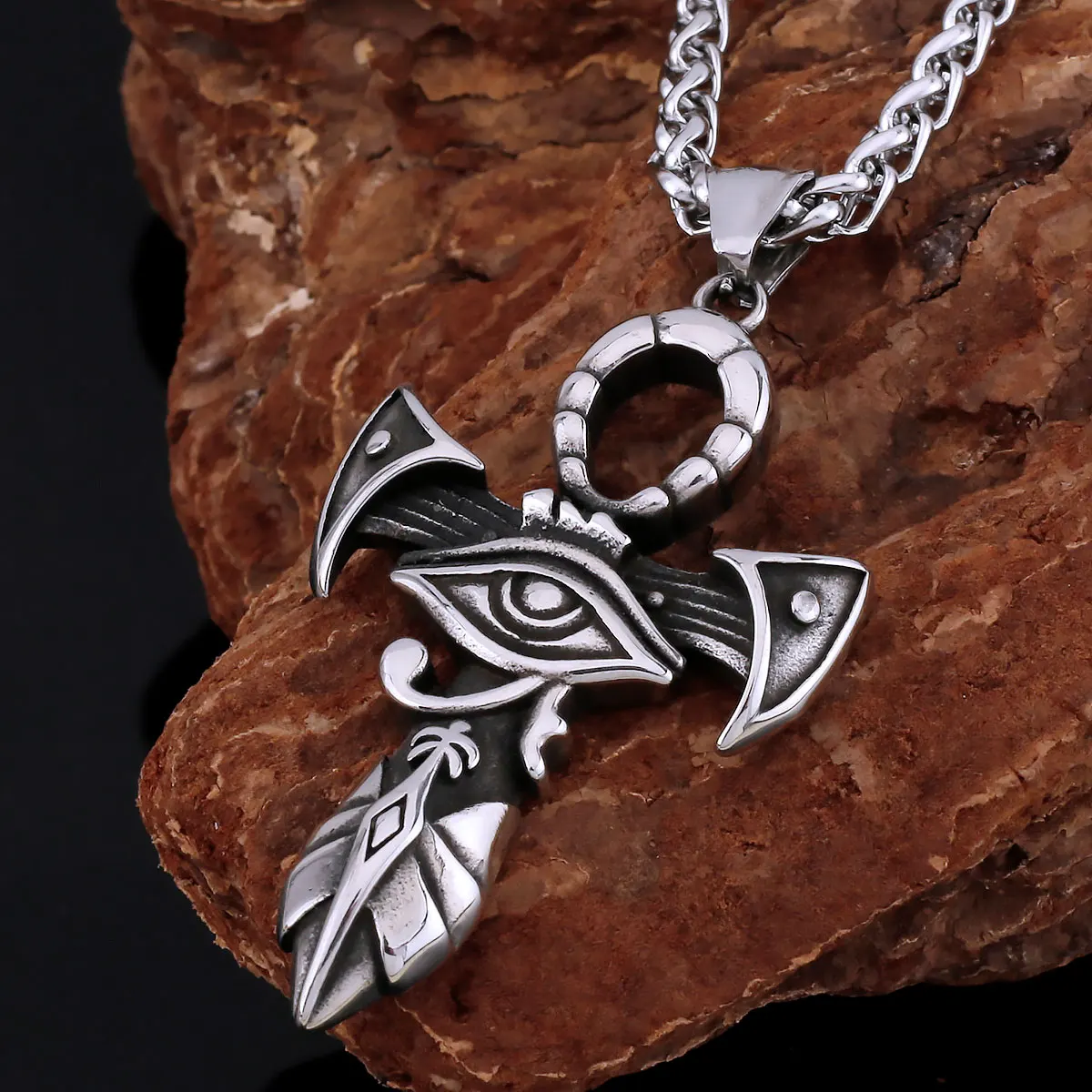 

New Design Nordic Viking Vintage Cross Sword Eye Horus Necklace Men's Amulet Titanium Stainless Steel Pendant Jewelry Wholesale