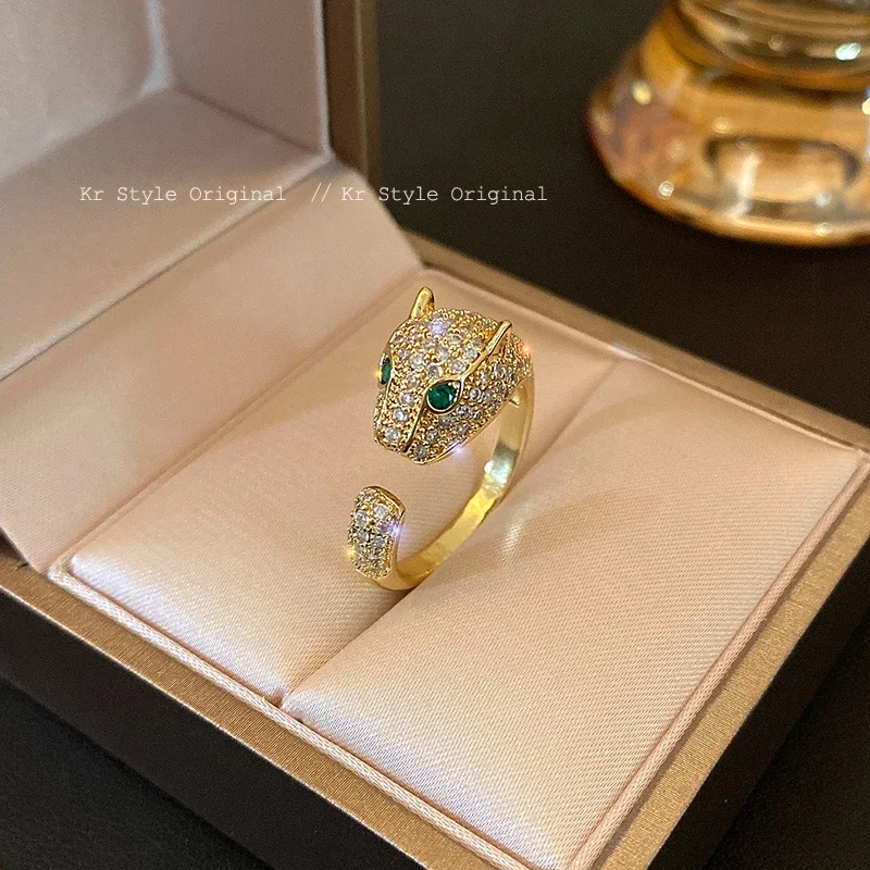 Korea New Design Fashion Jewelry Luxury Full AAA Zircon Animal Leopard Ring Elegant Women Prom Party Accessories