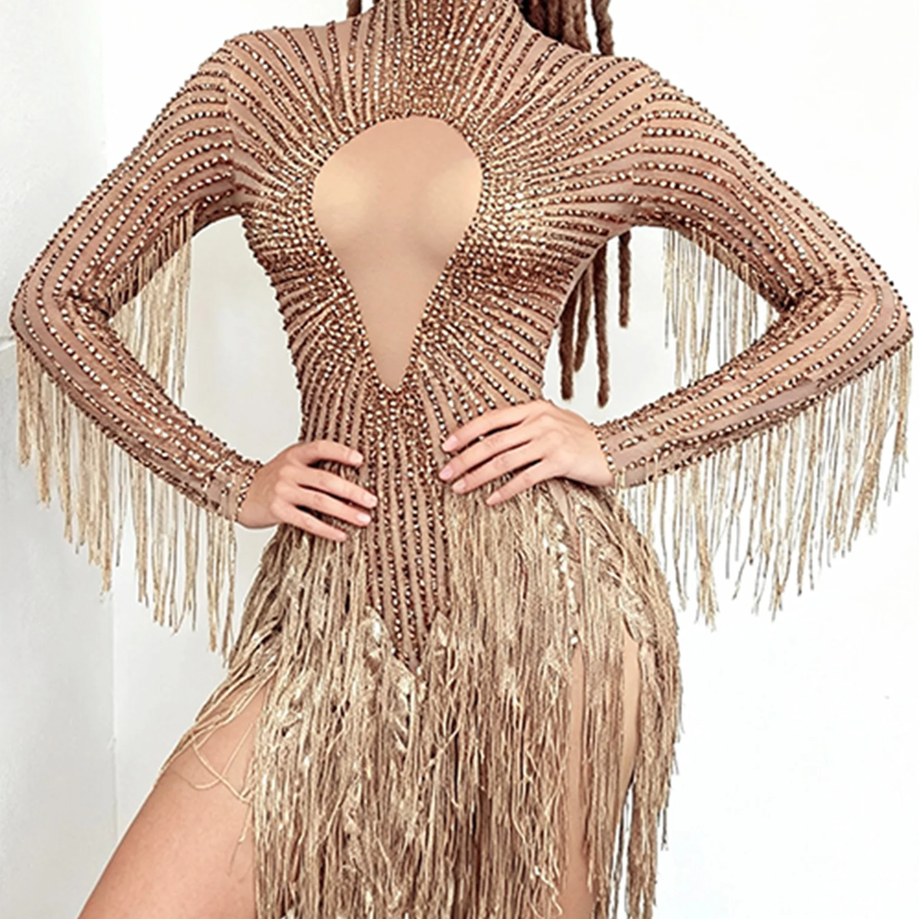 شاندونغ فستان حفلة مرونة عالية لامعة الماس شرابة فستان مثير بار مرحلة الأداء فستان عيد ميلاد كوكتيل فساتين حفلات