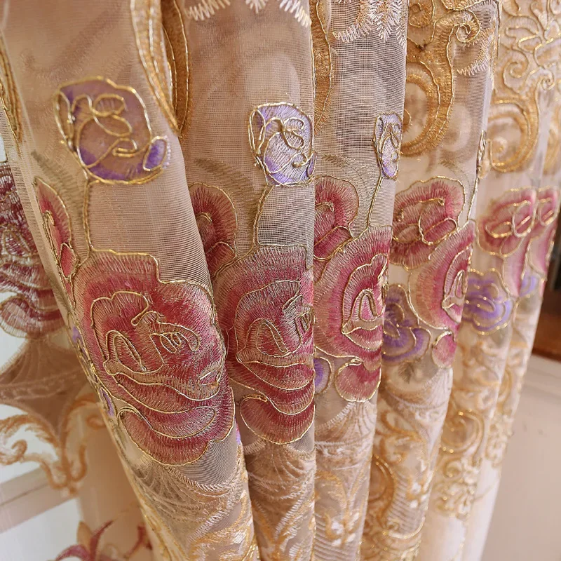 Embroidered Curtains for Living Room Chenille Window Curtain Villa for Bedroom Dining Room European American Pastoral Flowers