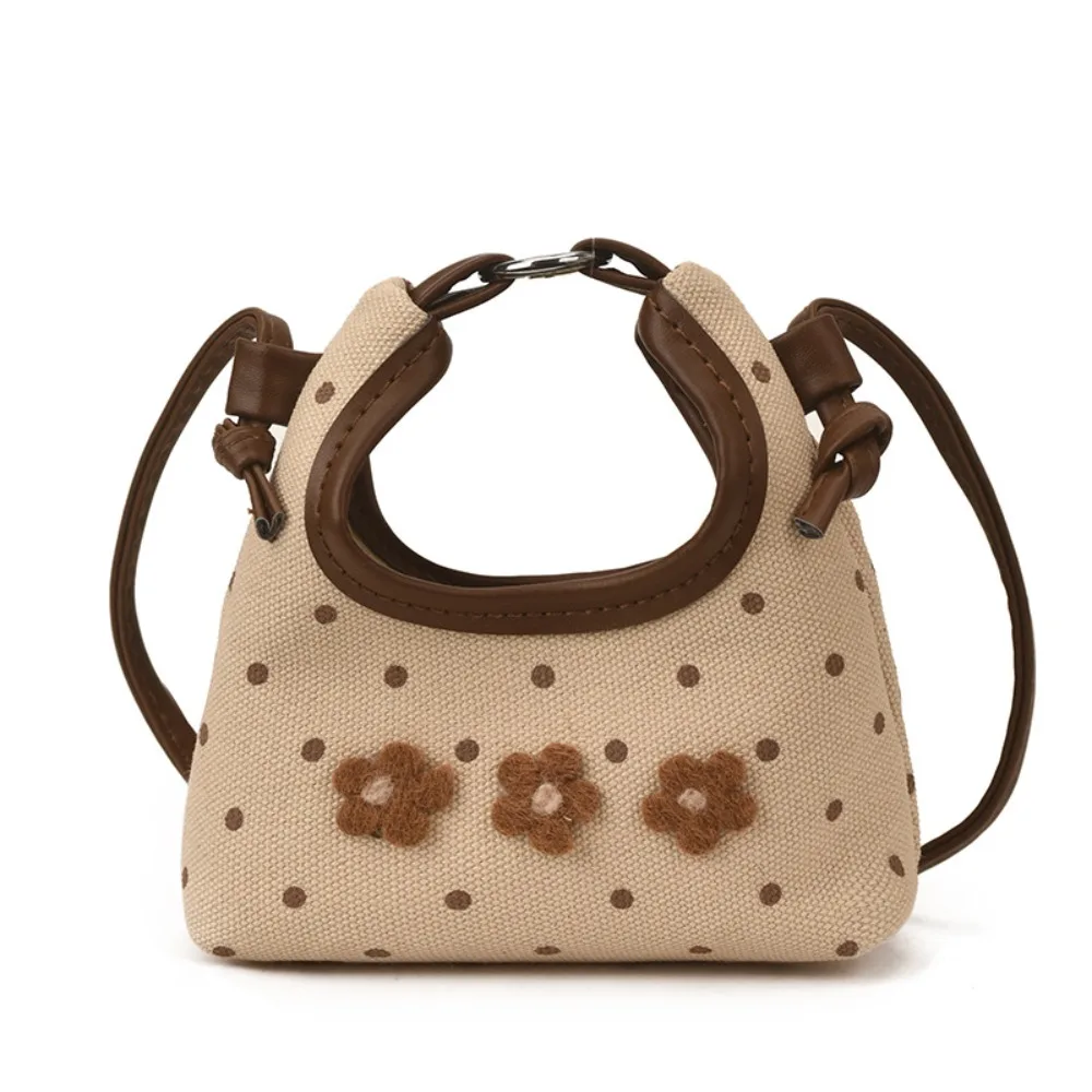 Trendy Korean Style Flower Handbag Sweet Polka Dot Mini Crossbody Bag Soft Versatile Bucket Bag Casual