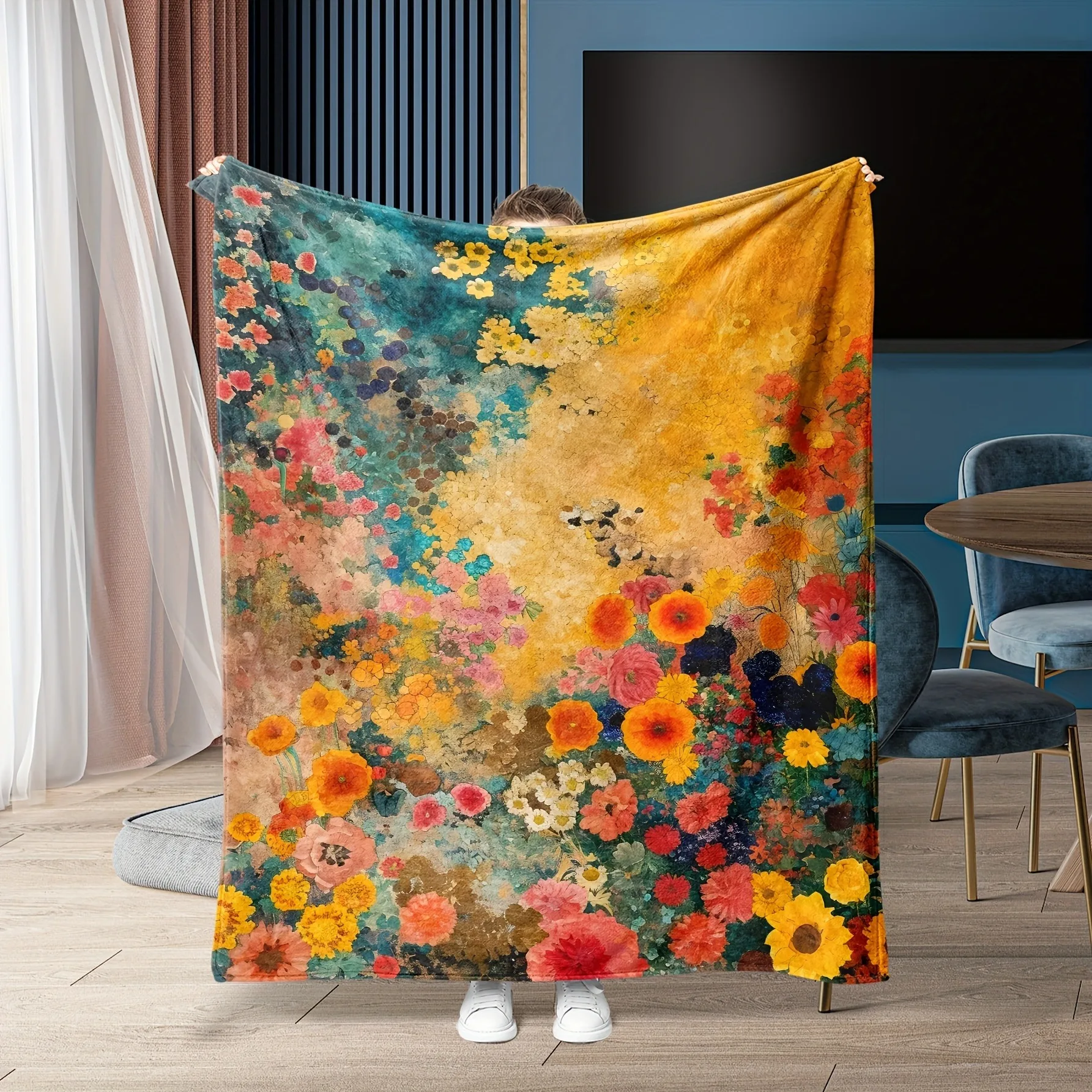 Boho Colorful Wildflower Art Print Throw Blanket Cozy Sofa Couch Manta Soft Bed Decorative Blanket For Bedroom Living Room