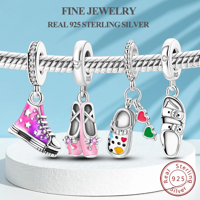 

Настоящие 100% стерлингового серебра 925 пробы, бусины, балетки, подвески для обуви, подходят для оригинального браслета, кулон, женские ювелирные изделия своими руками, подарок