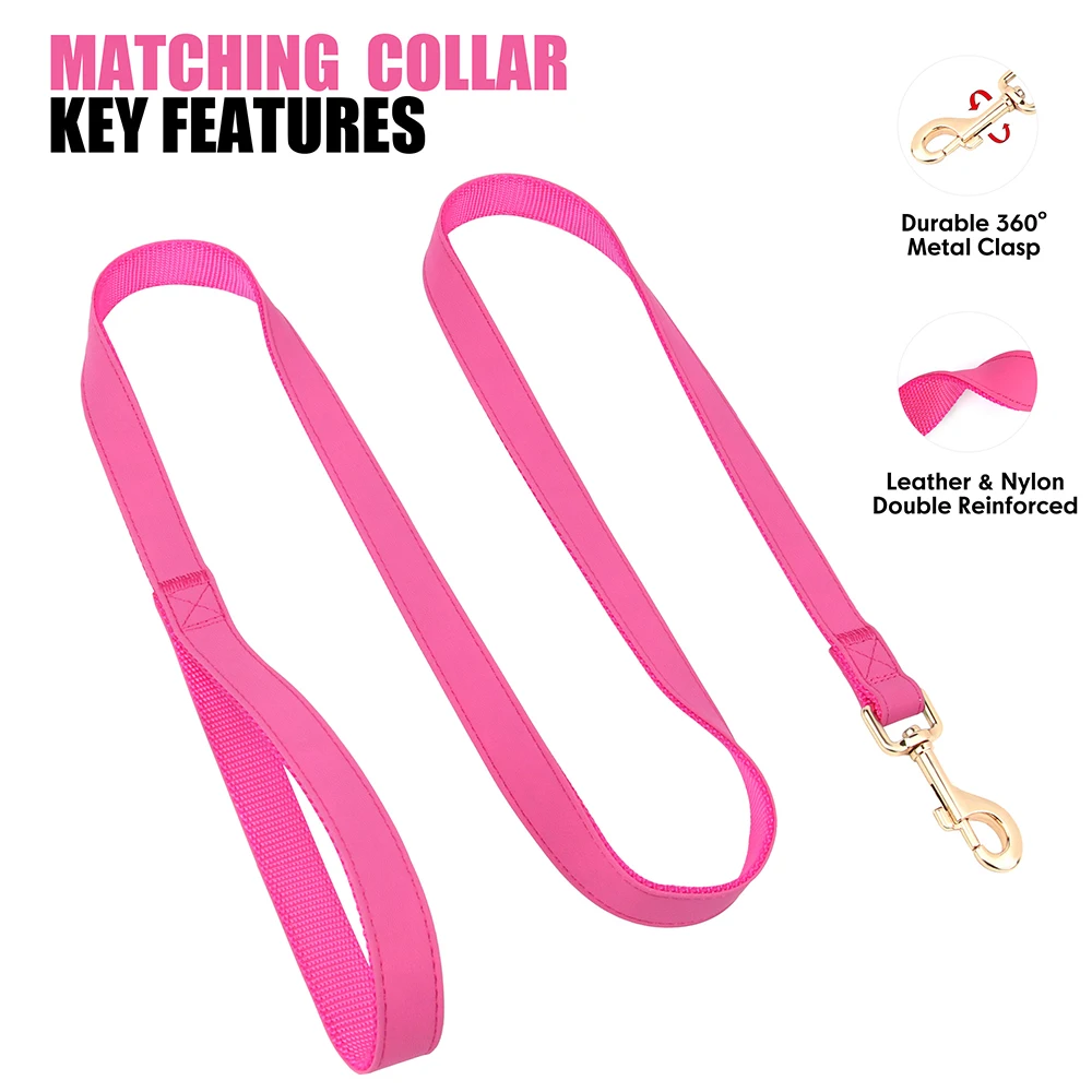 Custom Dog Collar Leash Set PU Leather Dog Collars Engraved Pet ID Necklace With Lead Rope Durable For Small Medium Large Dogs_voghion.com