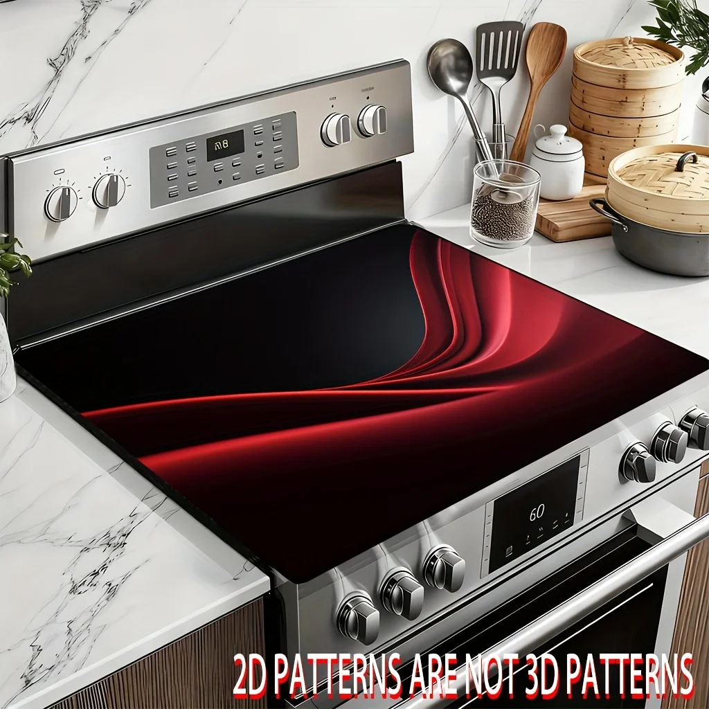 Red Black Flowing Silk Abstract Gradient Stove Top Cover, Non‑Slip Heat Resistant Mat, Easy Clean Decor for Electric Gas Stove