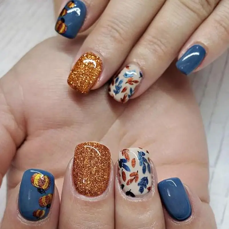 

European And American Ins Style Wearing Armor Pumpkin Leaves Thanksgiving Nail Art Piece Detachable Wearing Armor Short Nail