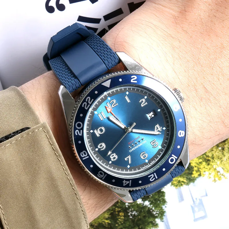 Fluorine rubber watch strap For original LONGINES SPIRIT PILOT FLYBACK CONQUEST HYDROCONQUEST IWC SEIKO Hamilton FKM watchband view 3