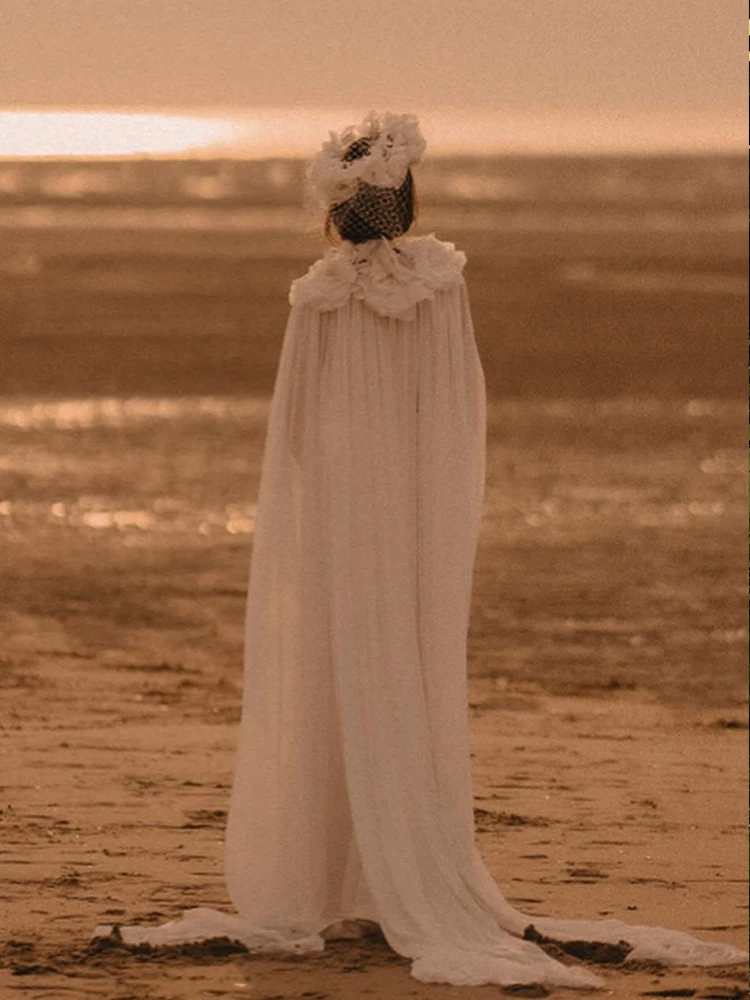 الجنية الشيفون الزفاف الرأس مع الزهور على الرقبة، سترة الزفاف، اكسسوارات الزفاف شيك DJ516 #5