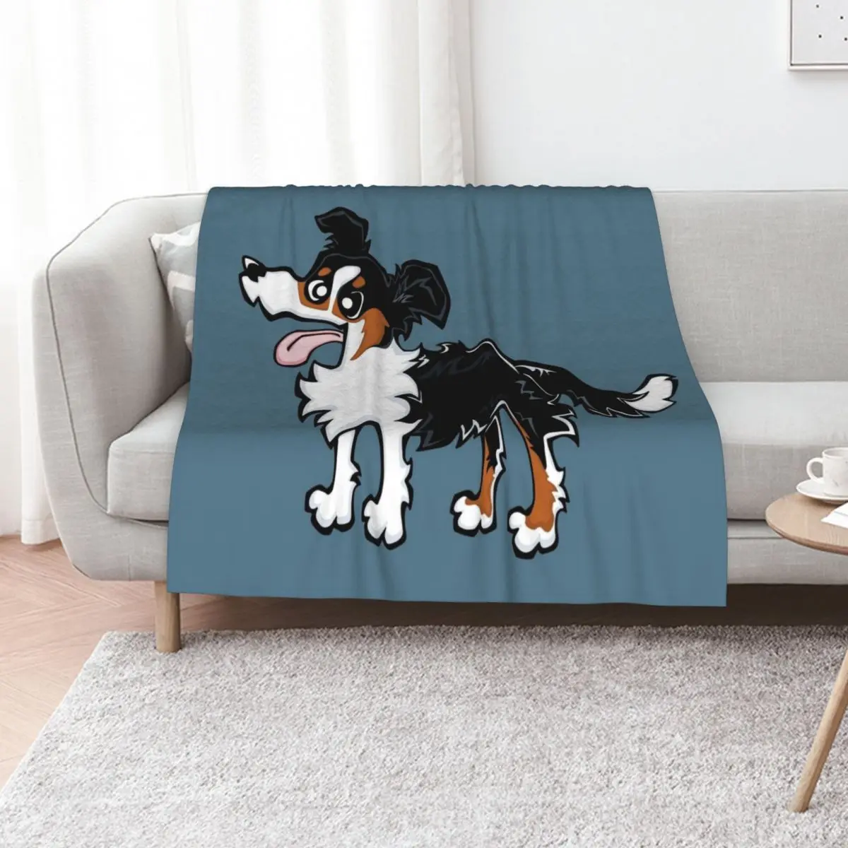 Border Collie - Tricolour (Full Body) BLUE BG Throw Blanket Comforter for winter wednesday Thin Large cosplay anime Blankets