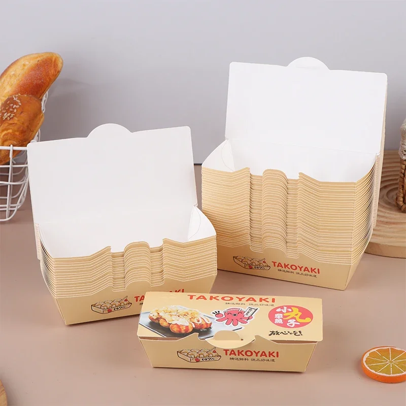 50pcs Octopus Ball Packaging Box Japanese Street Food Takoyaki Disposable Takeaway Snack Packing Paper Container Party Supplies view 4