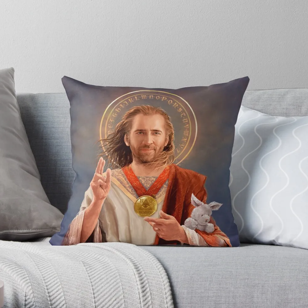 Nicolas Cage Saint Nicolas of Cage - Nic Cage Original Religious Painting Throw Pillow Christmas Pillows Luxury Pillow Cover