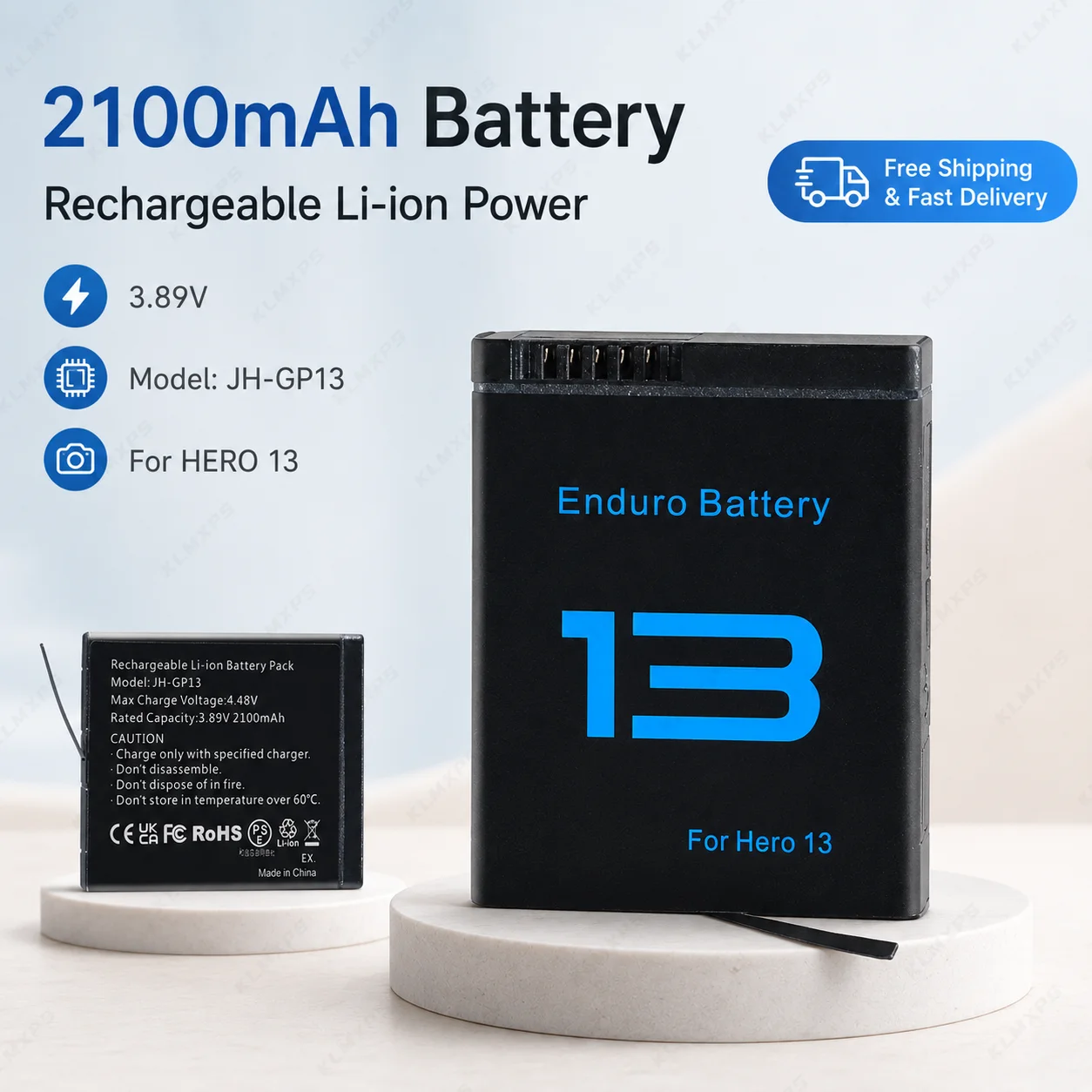 For GoPro Hero 13 Battery Pack 2100mAh Rechargeable Li-ion Spare Battery with LED Charger Station