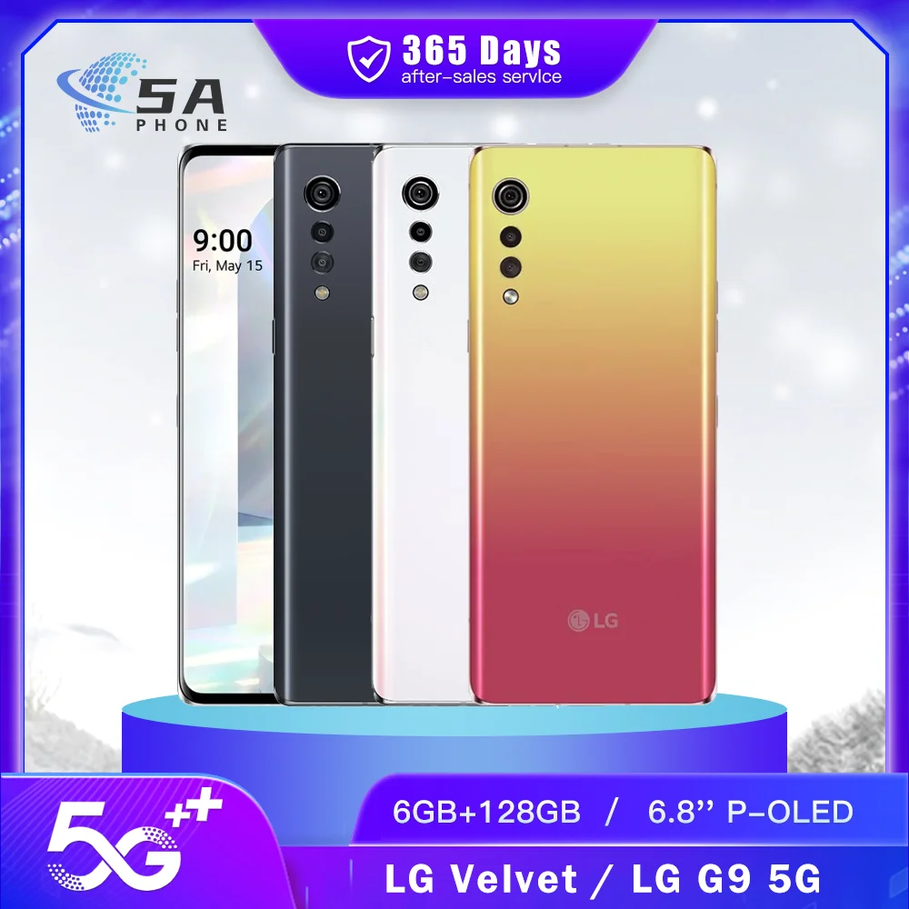 Original LG G9 G900VM G900N 5G Mobile Phone VELVET NFC 6GB+128GB 6.8'' 48MP+8MP+5MP+16MP Snapdragon 765G-5G Octa Core SmartPhone