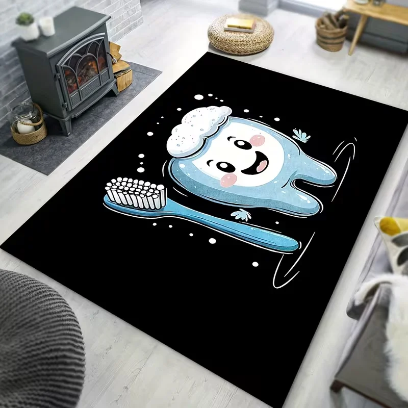 Xmas Santa Tooth Cartoon Area Rug Non Slip Floor Mat Dental Clinic Room Holiday Style Carpet Indoor Home Decor Mat