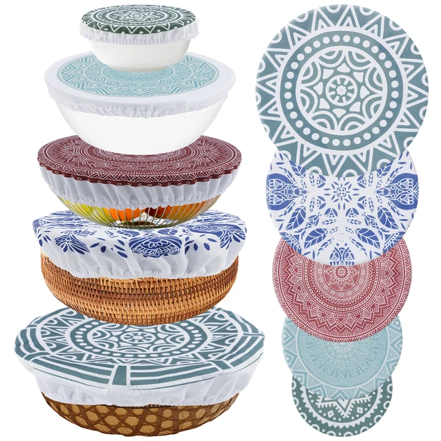 10Pcs Pokrowiec na miskę Elastyczny pokrowiec na miskę wielokrotnego użytku Pokrowiec na miskę z tkaniny Elastyczny przenośny pokrowiec na miskę na imprezę Piknik Dom