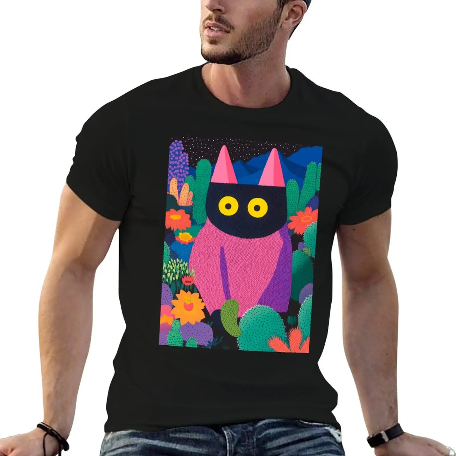 cat hiding among varied colorful cactus T-Shirt cheap stuff heavyweights customs design your own plus sizes vintage t shirt men