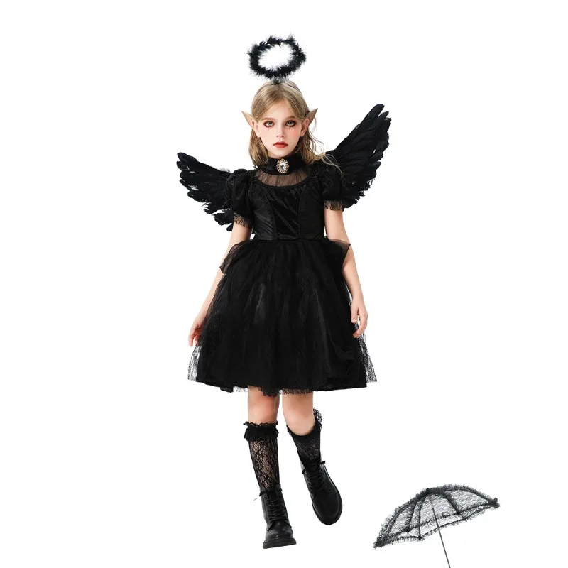 ฮาโลวีนชุดเด็กพ่อแม่และลูกนางฟ้าปีศาจแวมไพร์ชุดแม่มดแจ๊สเต้นรำเสื้อผ้า