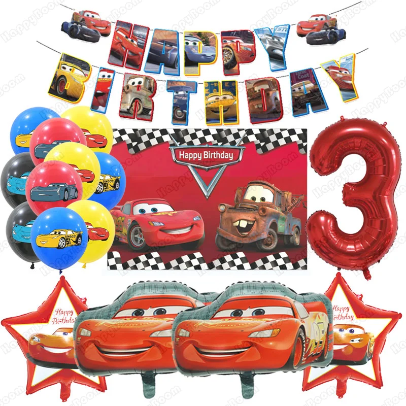 Auto's Ballonnen Bliksem Auto Feestdecoratie Gelukkige Verjaardag Banner Verjaardagsfeestje Decoraties Benodigdheden Feestfoto Prop
