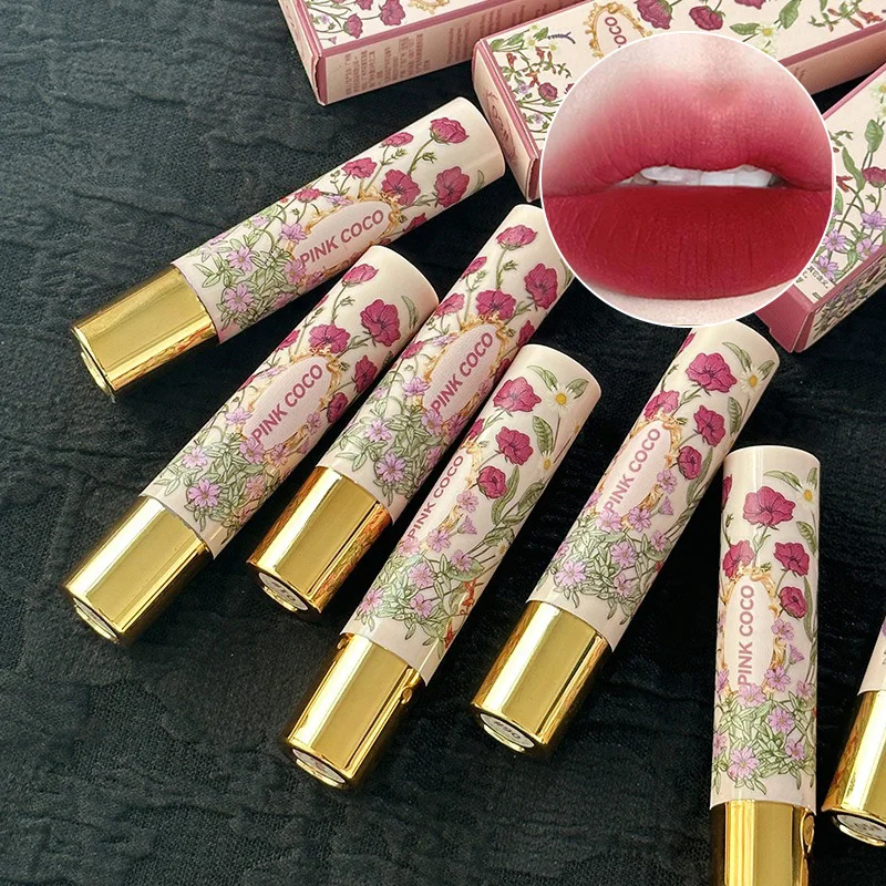 PINKCOCO Enchanted Dream Matte Lipstick — Floral Print Packaging, Long-Lasting Non-Fading Formula, Skin-Tone Enhancing