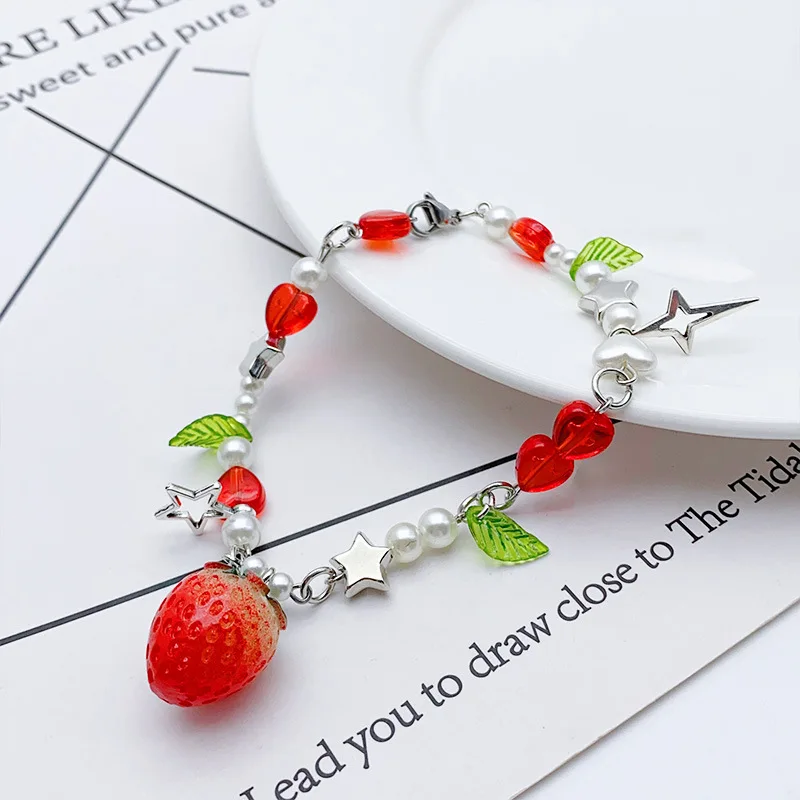 Korean Five Pointed Star Love Beaded Strawberry Bracelets Women Sweet Fresh Personalized Versatile Best Friend Bracelet Jewelry