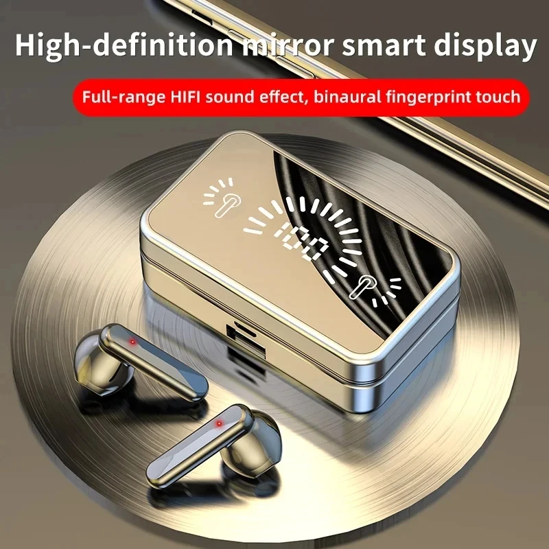 

S20 Wireless Bluetooth-compatible Earphones Reflective LED Mirror Design TWS Touch Stereo Sports Earbuds Waterproof Headset
