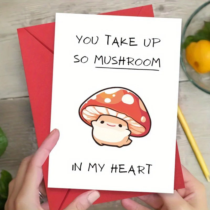 1 Whimsical Mushroom Themed Valentine's Day Card, A Humorous Gift for Your Partner, Expressing 'I Love You Very, Very Much'.