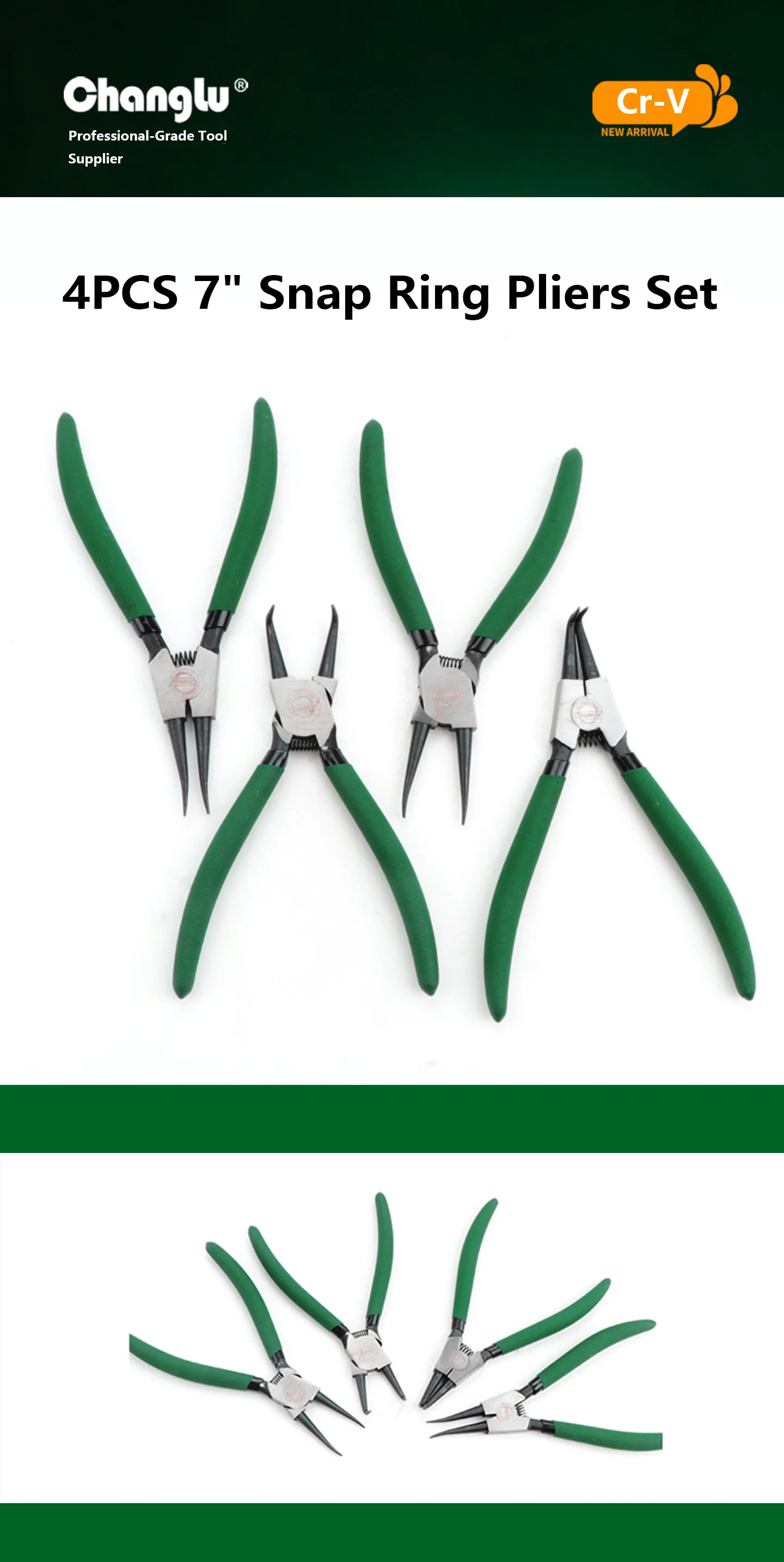 

4PCS 7" Snap Ring Pliers Set CR-V Steel Internal External Circlip Pliers Straight Bent Jaw for Auto Car Repair Home DIY