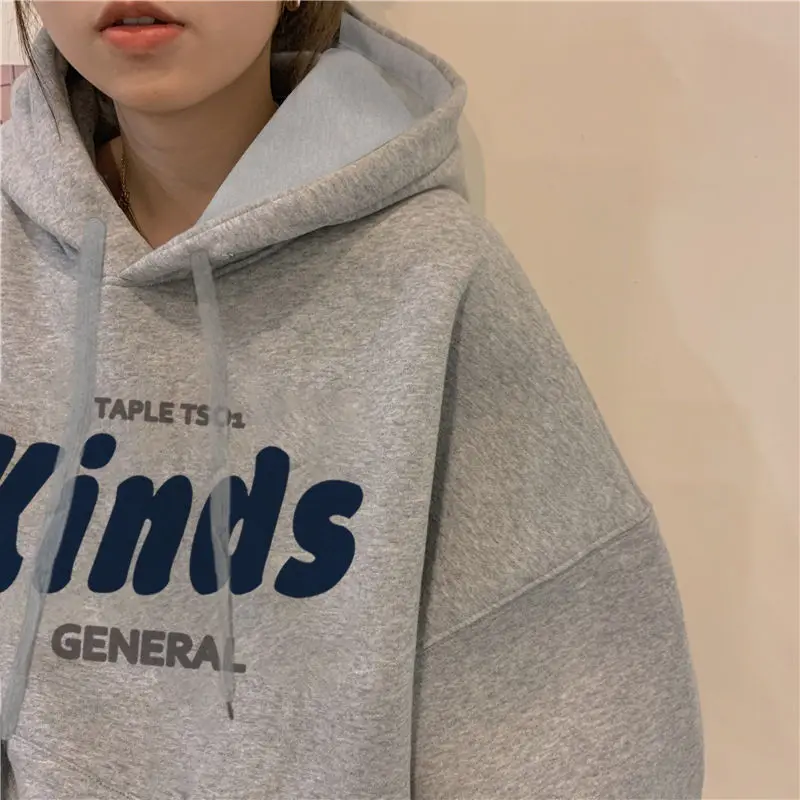 Women All-match Hoodies Vintage Long-sleeved Female Pockets Draw String Hoodies Leisure Fashion Autumn College Sweatshirts